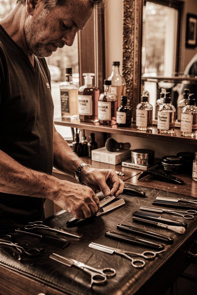 Barber preparing tools before a cut