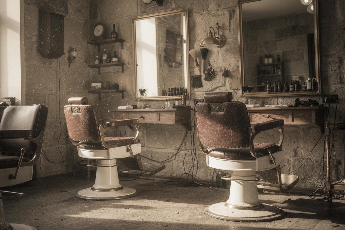 Warm monochrome interior of the Kyiv barbershop studio