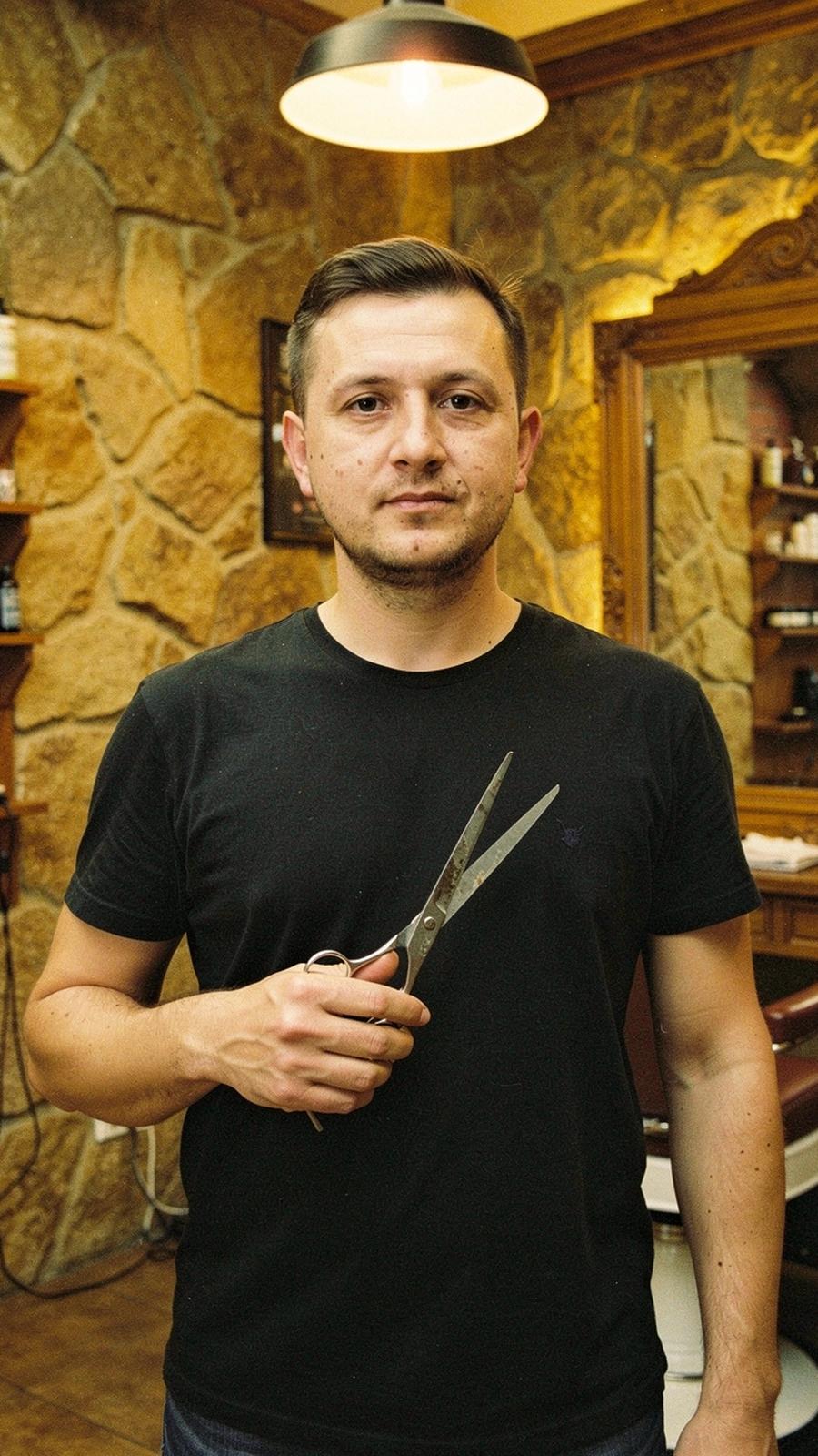Barber at work in the Kyiv studio